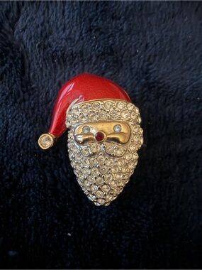 Monet Pave Crystal Santa Brooch with Red Enamel Hat